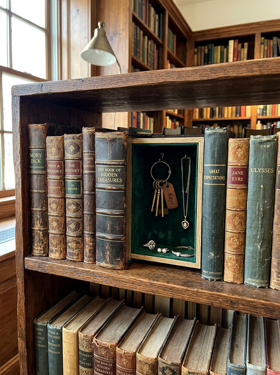 Hidden Storage Solution Using Vintage Book Boxes - 30 vintage book decor ideas