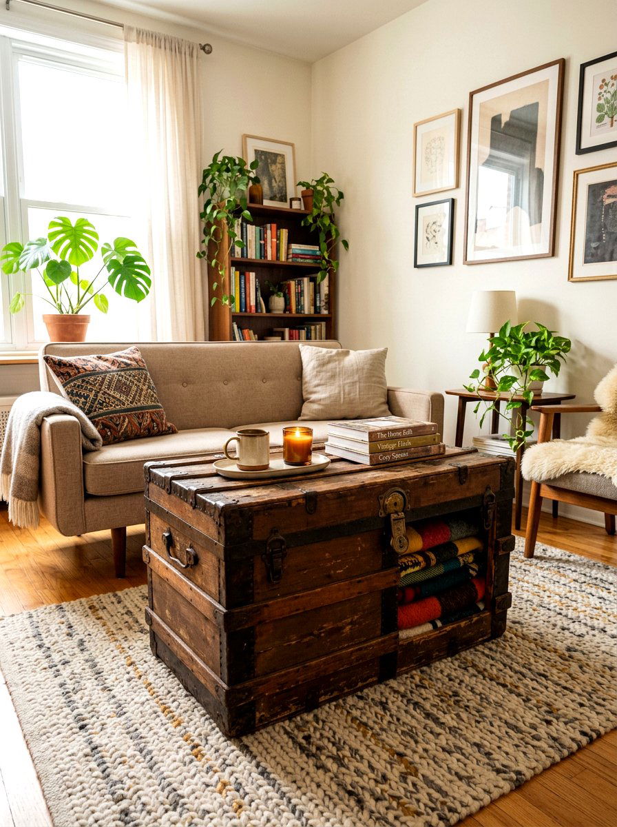 Hidden Storage Trunk - 30 small apartment living room ideas