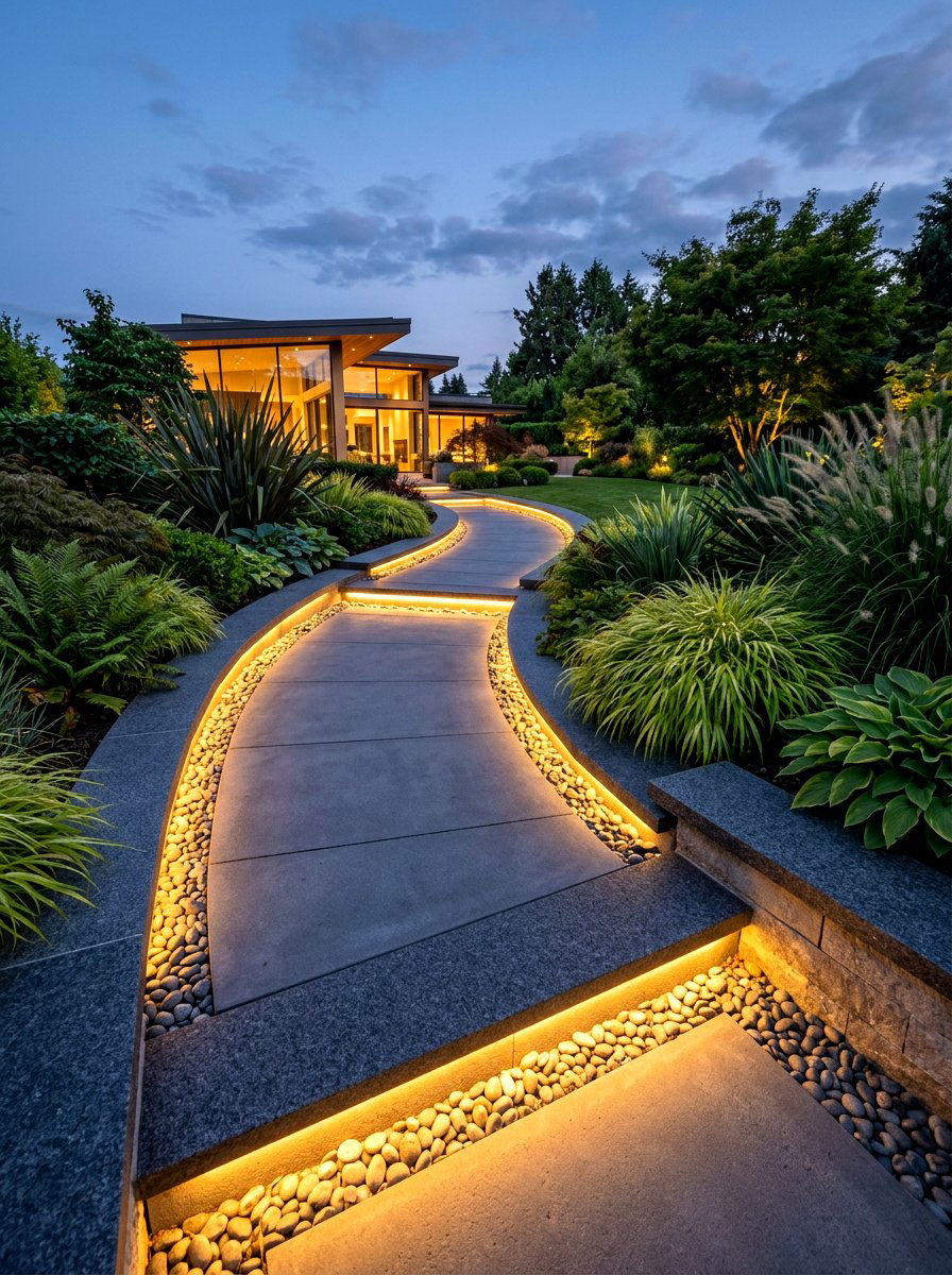 Hidden Strip Edging Lights - 30 pathway lighting ideas