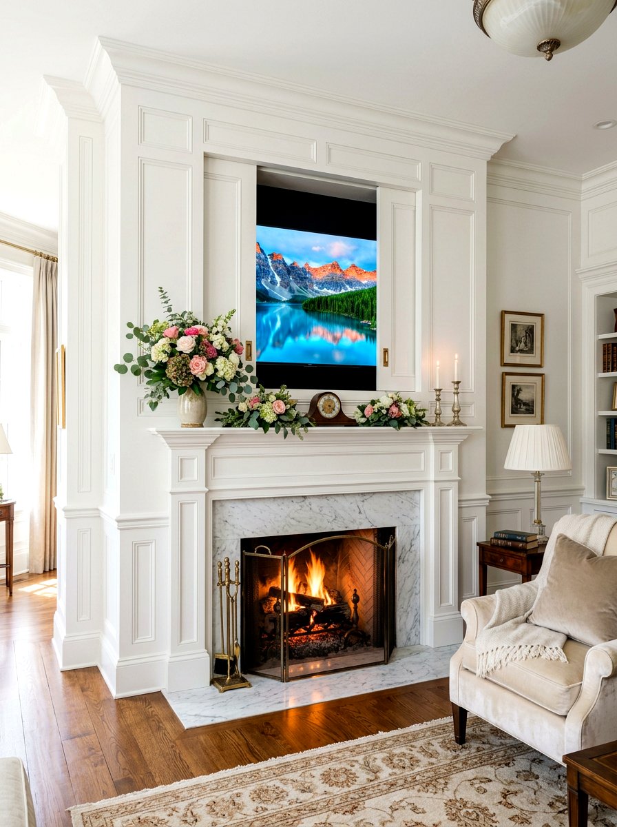 Hidden TV Behind Fireplace Cabinetry - 30 fireplace and TV layout ideas