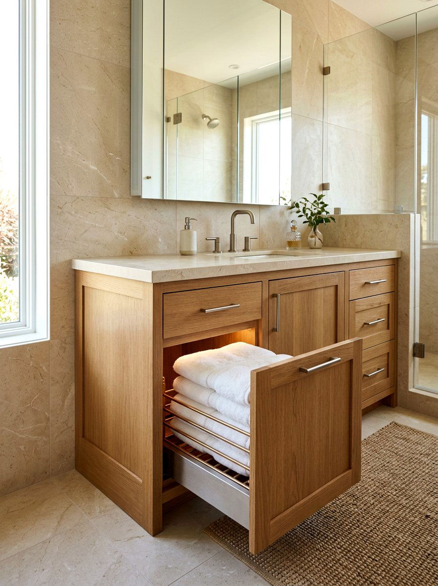 Hidden Towel Warmer Drawer - 30 invisible wellness bathroom ideas