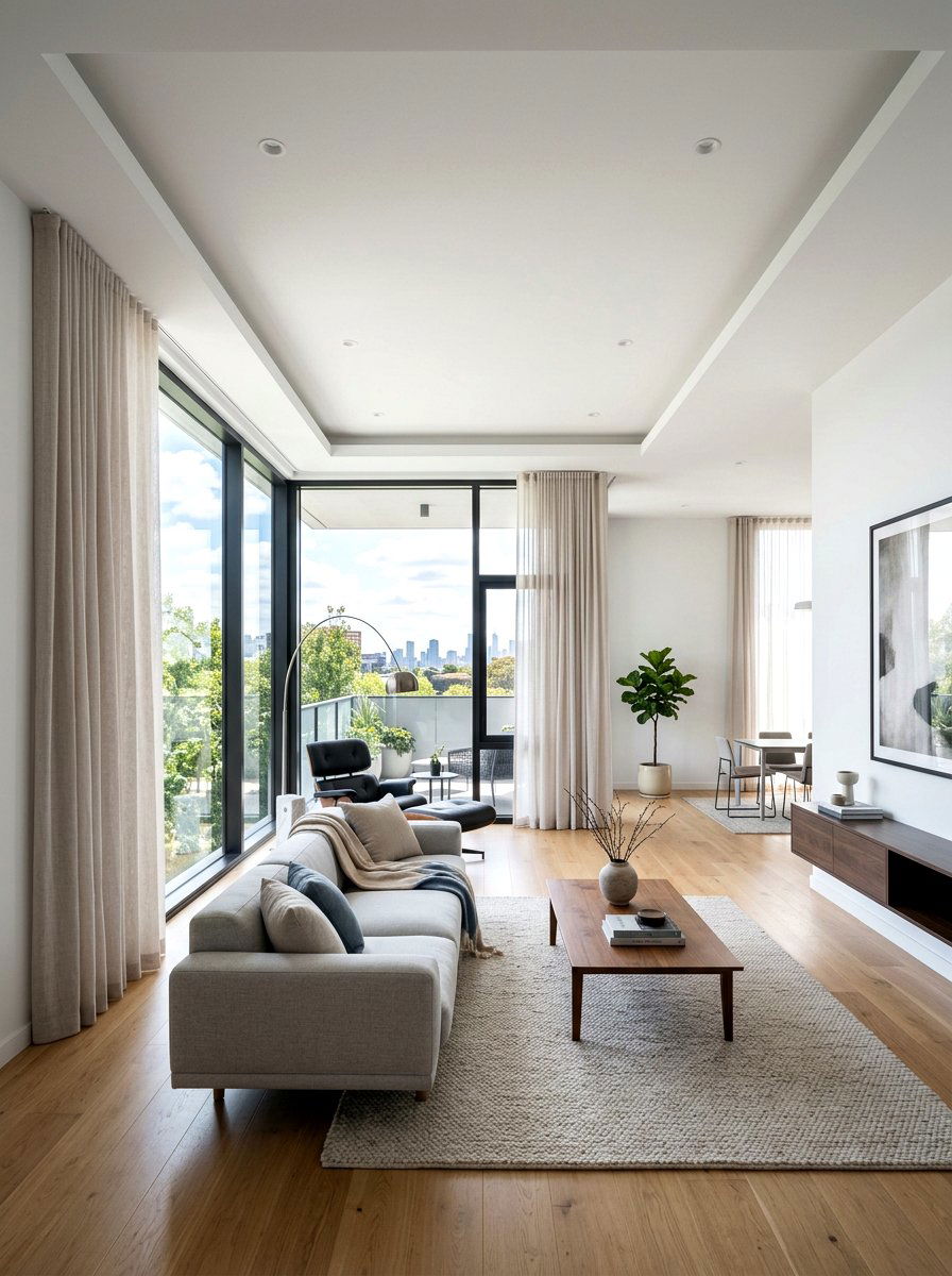 Hidden Track Curtain Living Room - 30 tailored drapery living room ideas