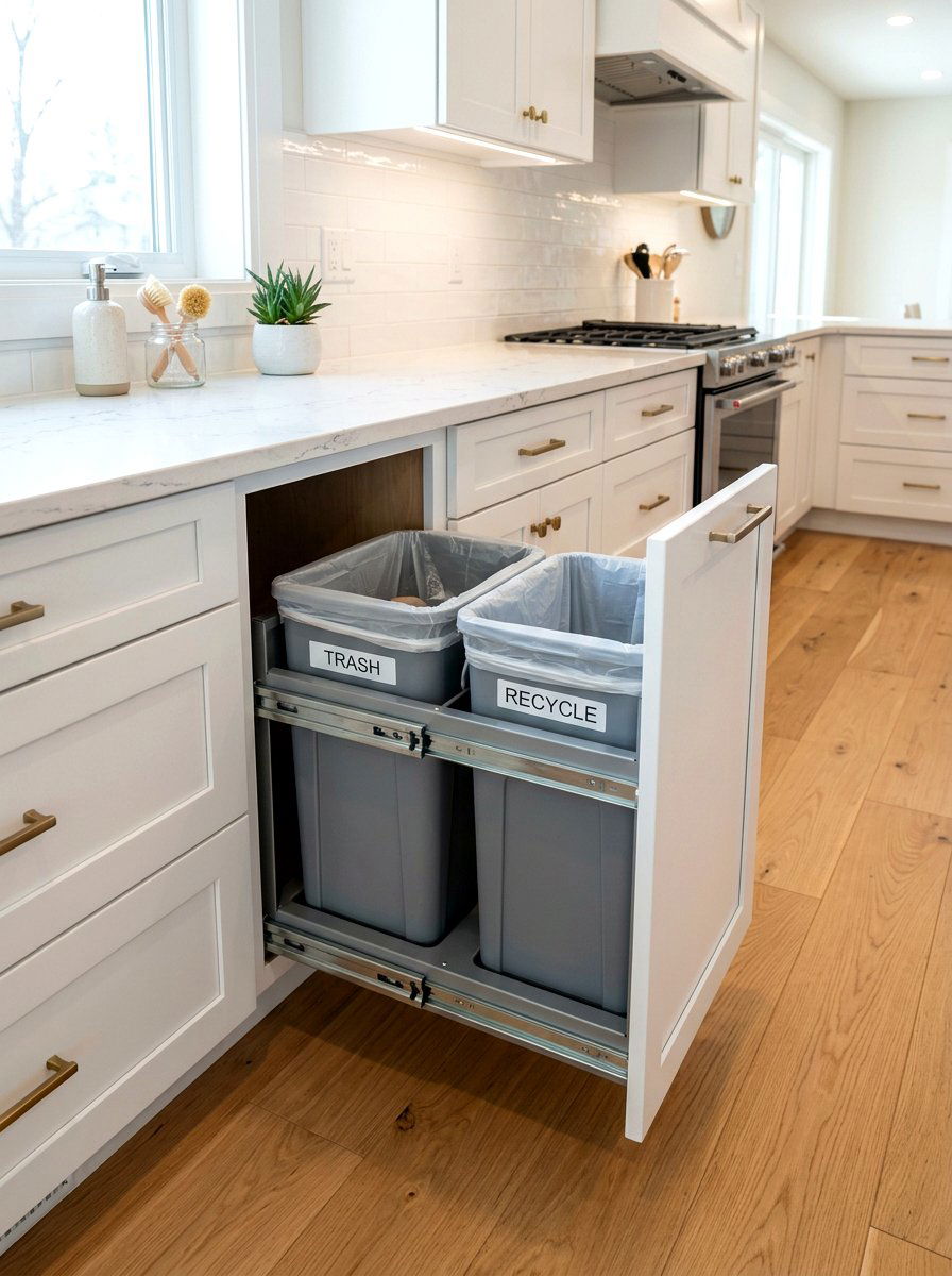Hidden Trash Cabinet - 30 repurposed cabinet ideas