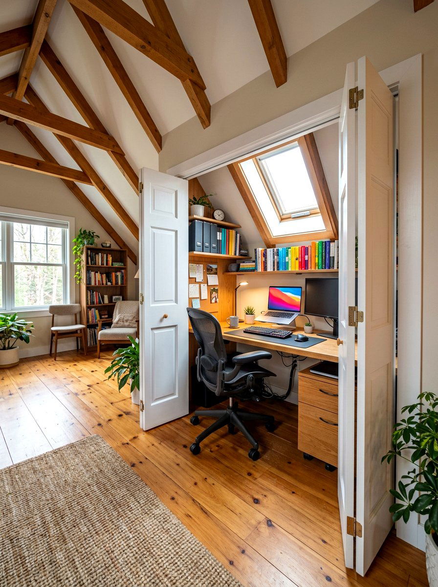 Hidden attic office - 30 attic office ideas