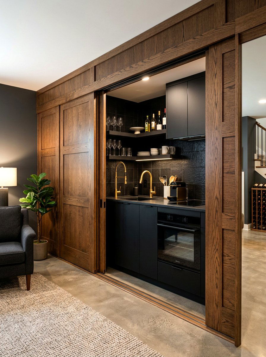 Hidden basement kitchenette - 30 basement kitchenette ideas