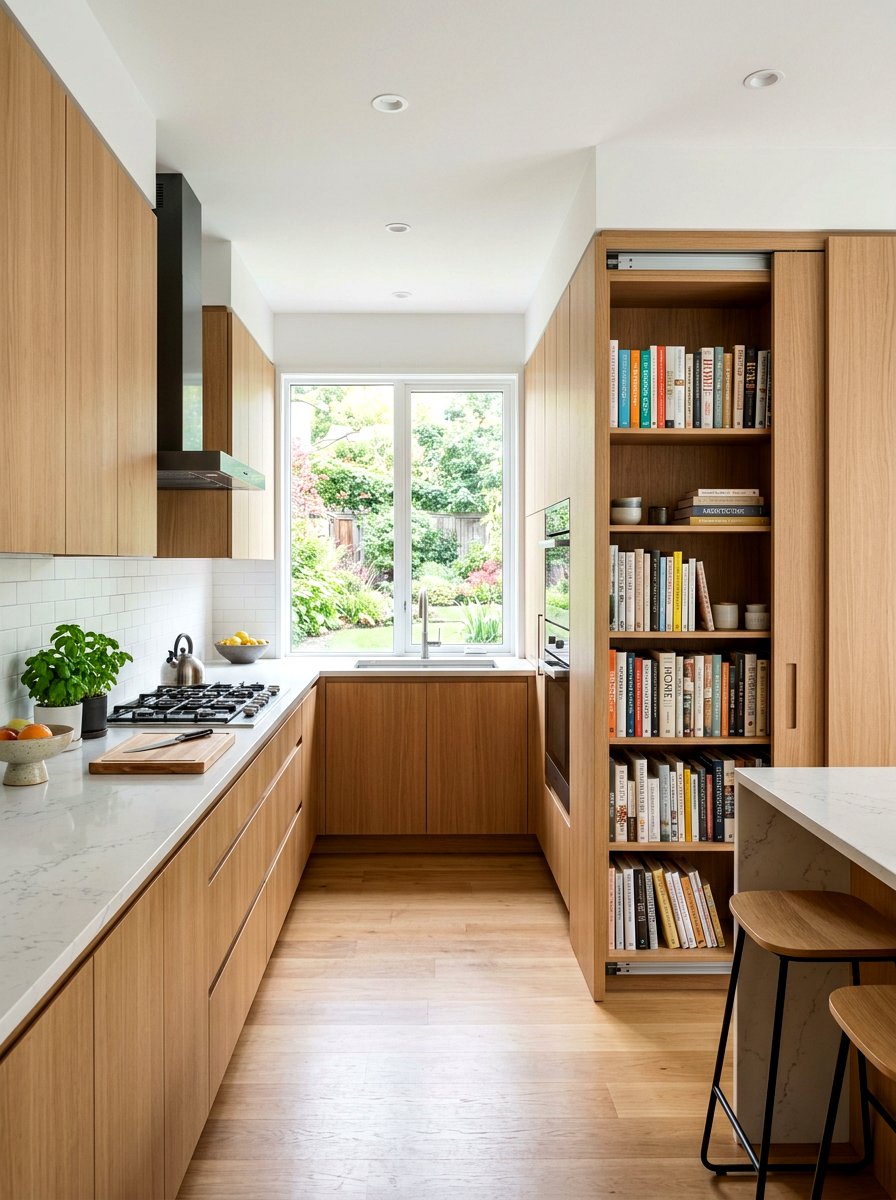 Hidden bookshelf cabinet - 30 book shelf kitchen ideas