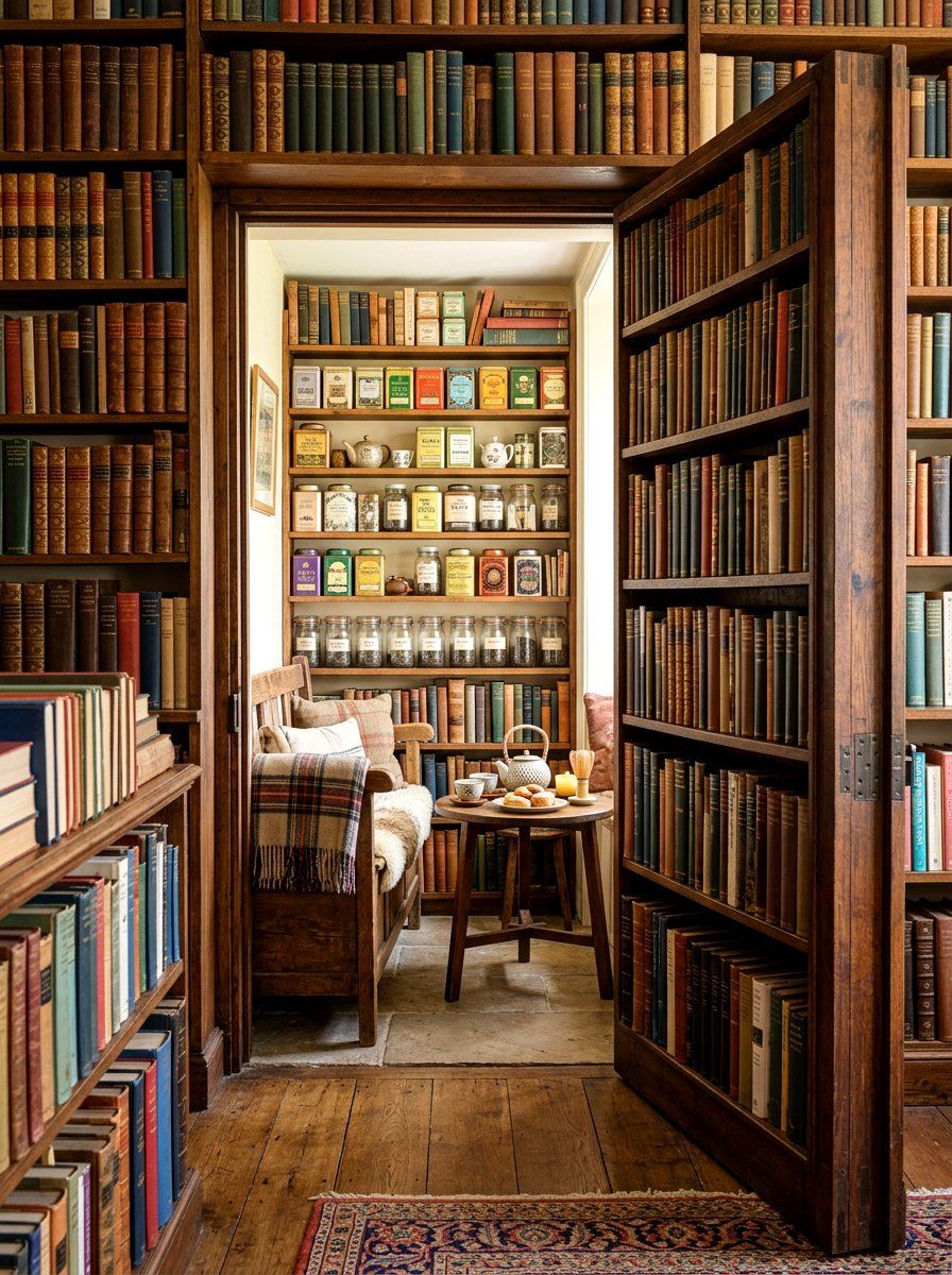 Hidden bookshelf tea room - 30 hidden tea pantry ideas