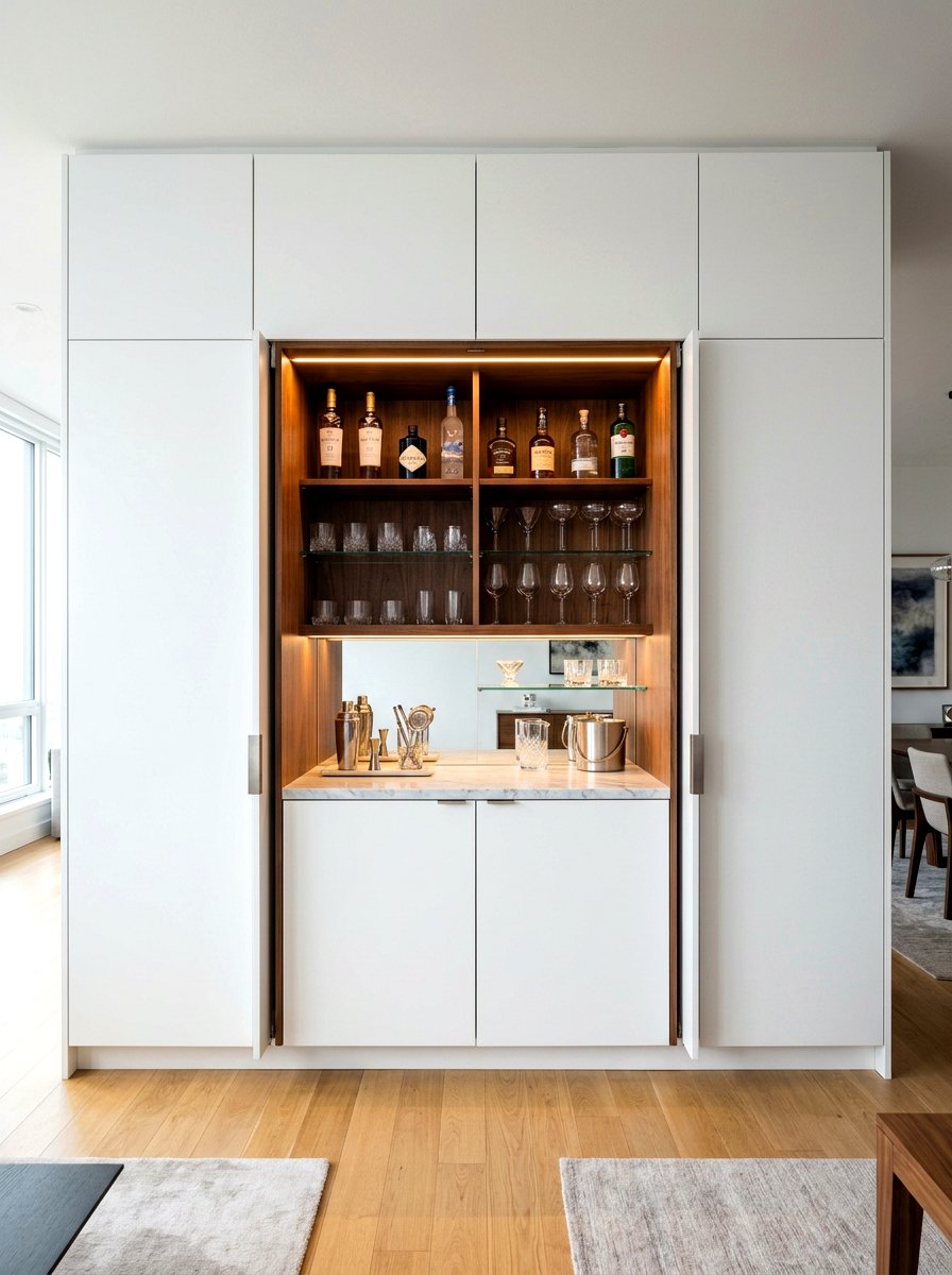 Hidden cabinet bar storage - 30 cocktail nook ideas aesthetic