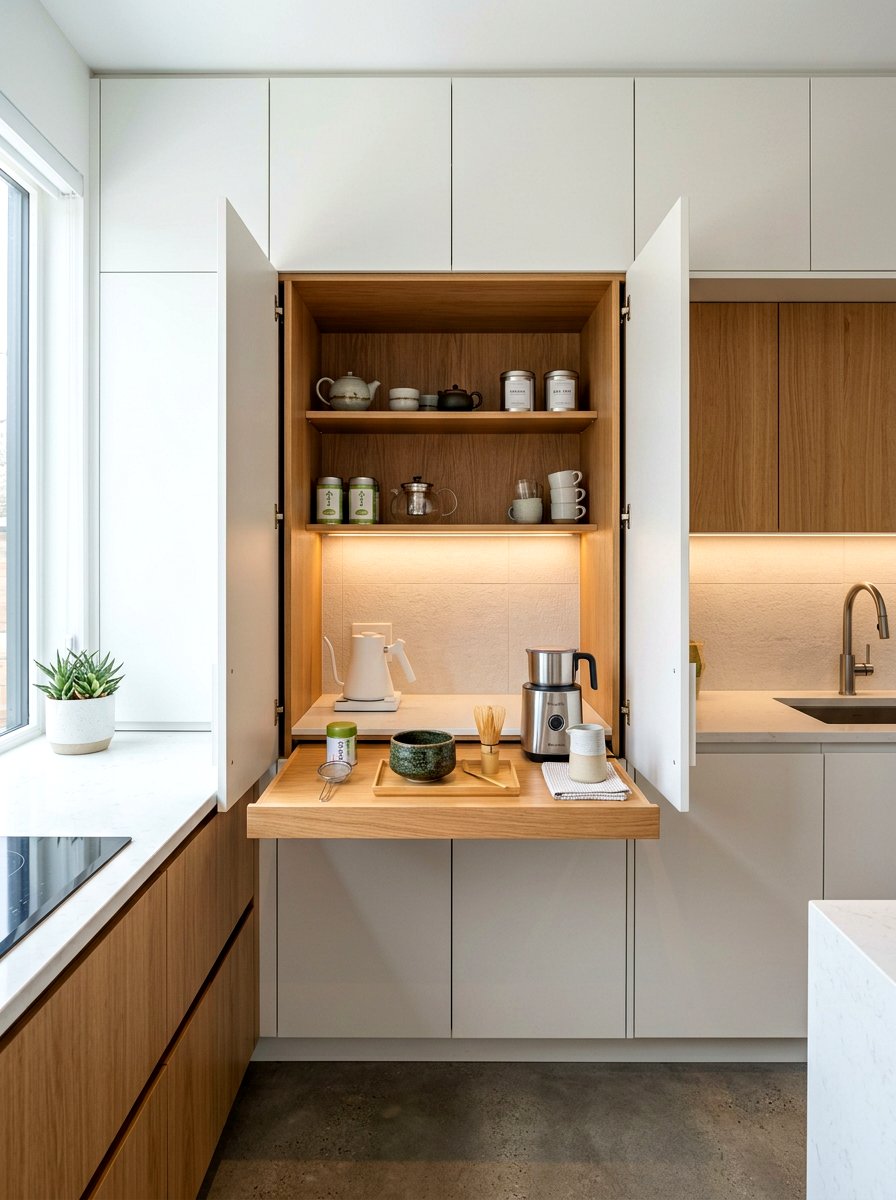 Hidden cabinet tea bar - 30 matcha station ideas
