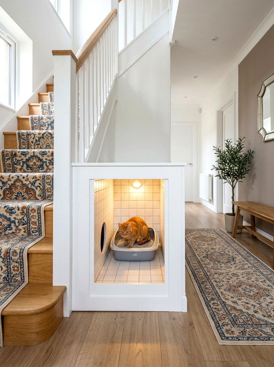 Hidden cat litter box - 30 under stairs pet room ideas aesthetic