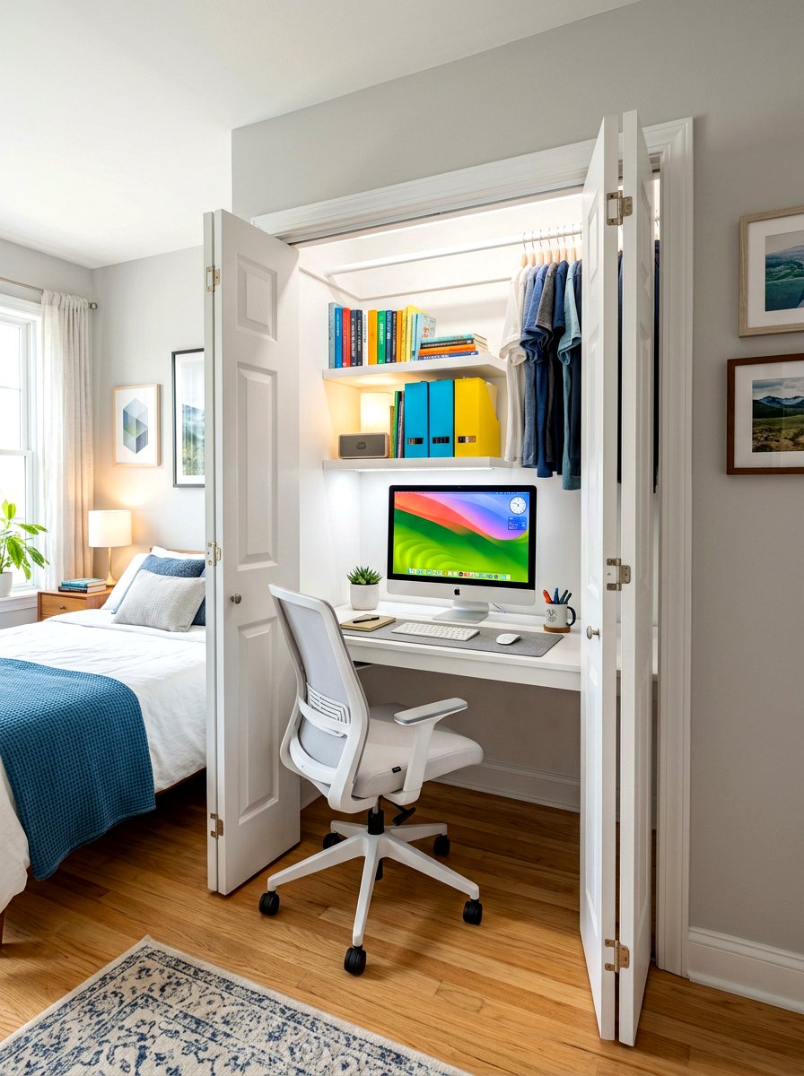 Hidden closet desk - 30 desk in closet ideas aesthetic
