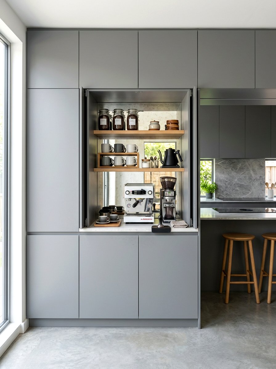 Hidden coffee cabinet - 30 home cafe kitchen ideas