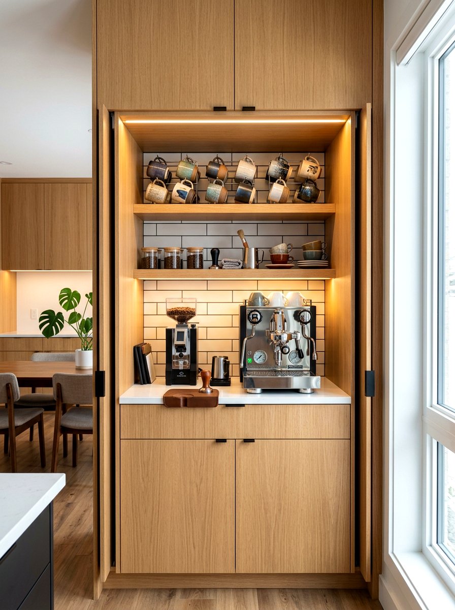 Hidden coffee station - 30 hidden prep kitchen ideas