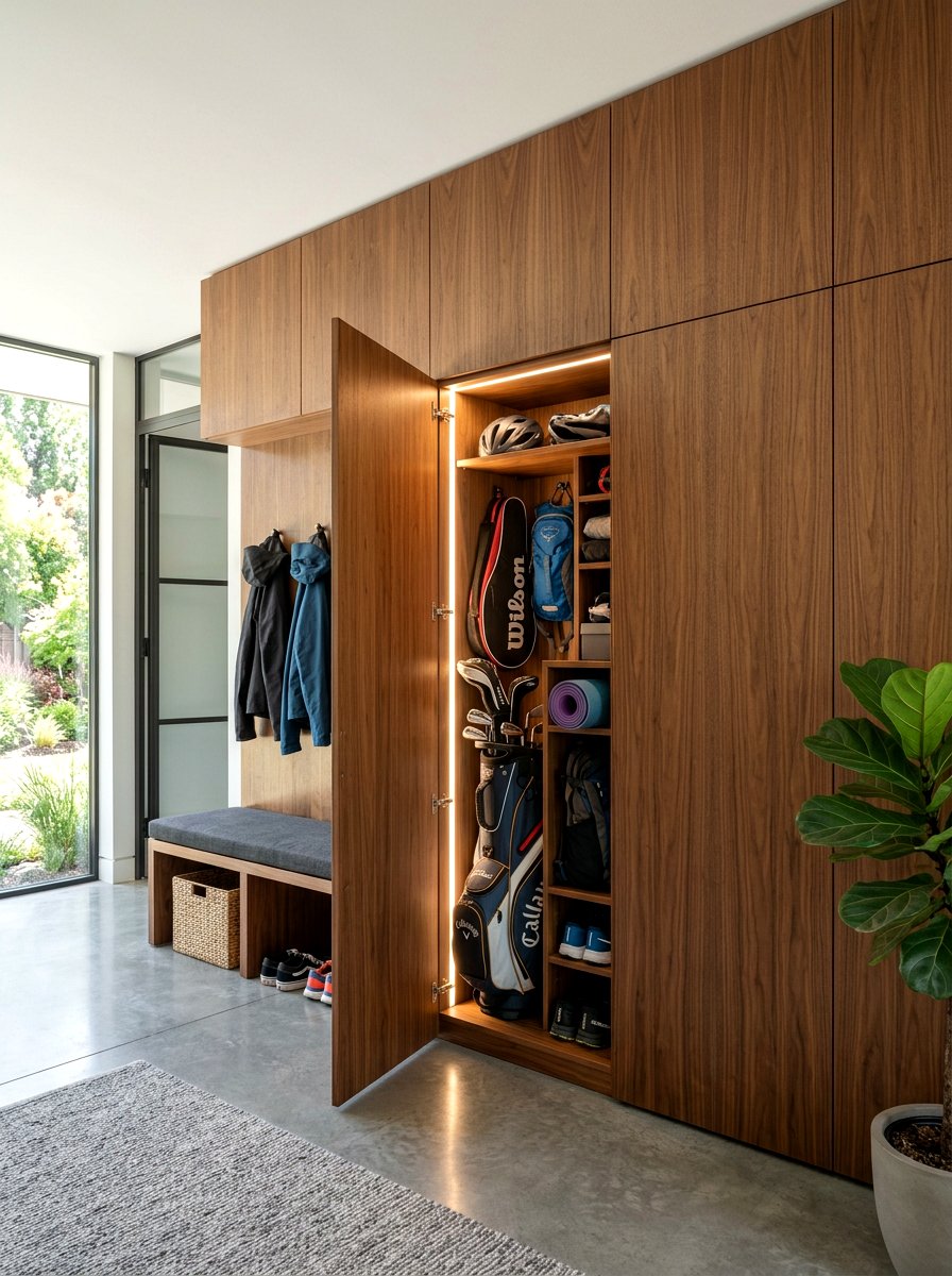 Hidden compartment mudroom design - 30 sports gear mudroom ideas