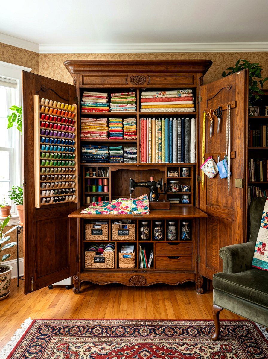 Hidden craft armoire storage - 30 craft corner ideas