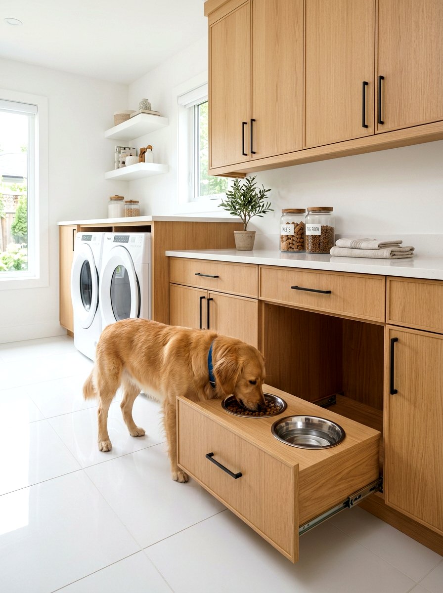 Hidden feeding station - 30 pet laundry room ideas