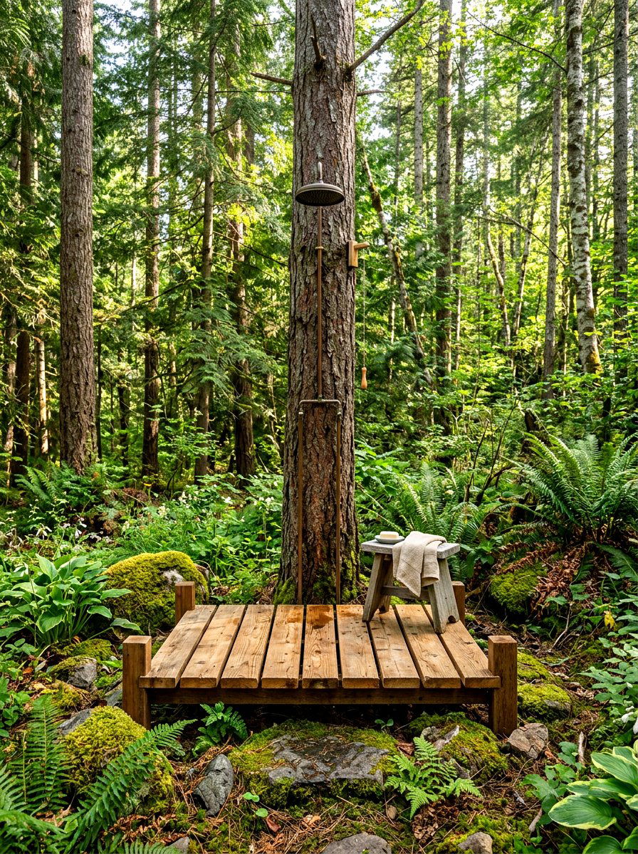 Hidden forest shower - 30 outdoor shower summer ideas