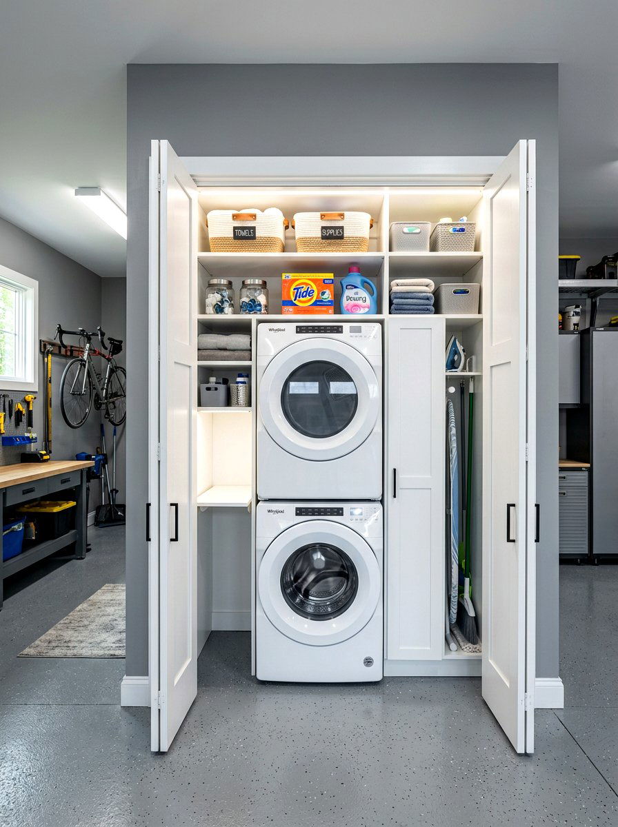 Hidden garage laundry closet - 30 garage laundry combo ideas