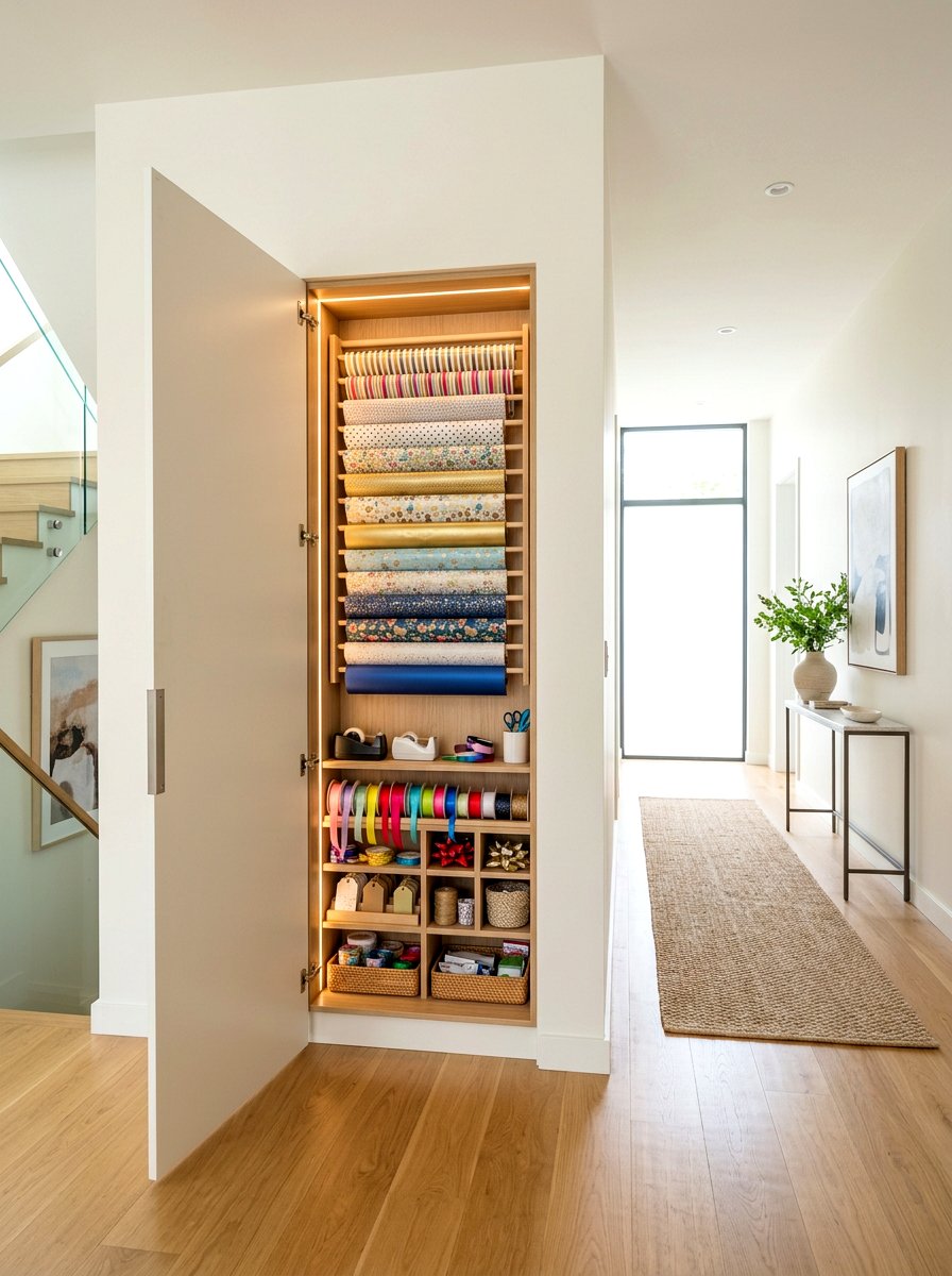 Hidden gift wrap cabinet - 30 gift wrapping station ideas
