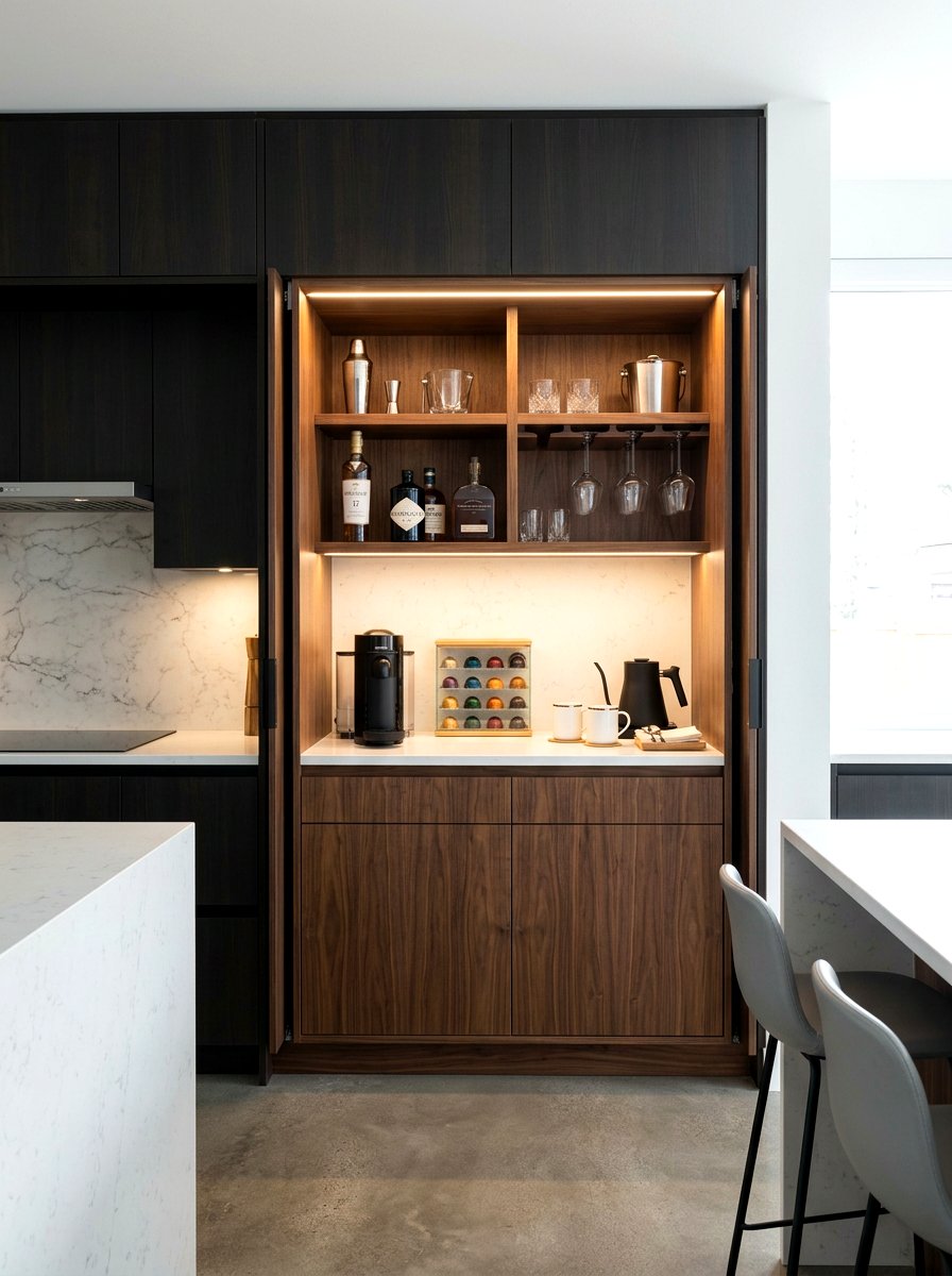 Hidden kitchen cabinet bar - 30 breakfast station ideas