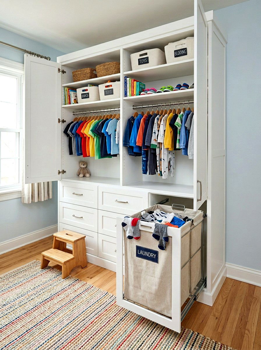 Hidden laundry hamper - 30 kids closet system ideas