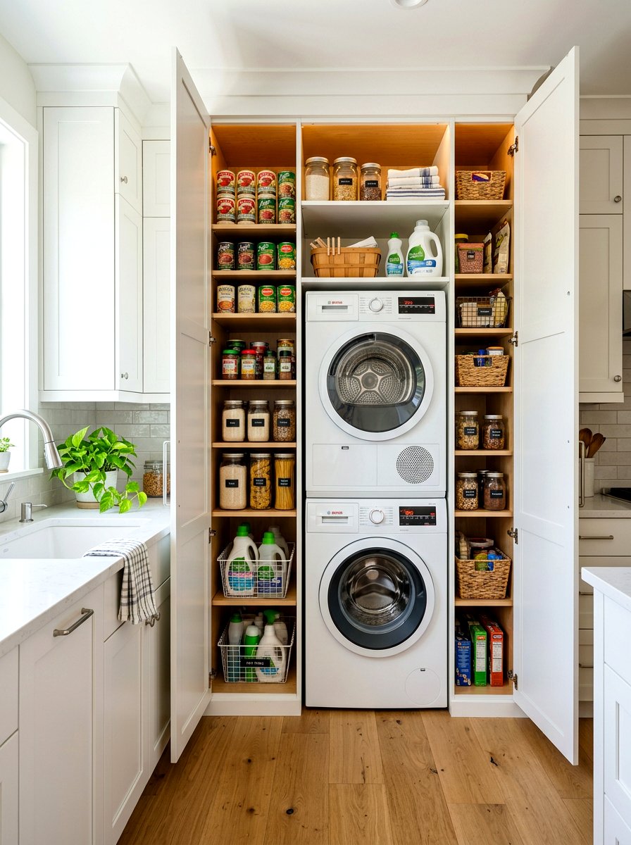 Hidden laundry in kitchen pantry - 30 laundry room pantry combo ideas