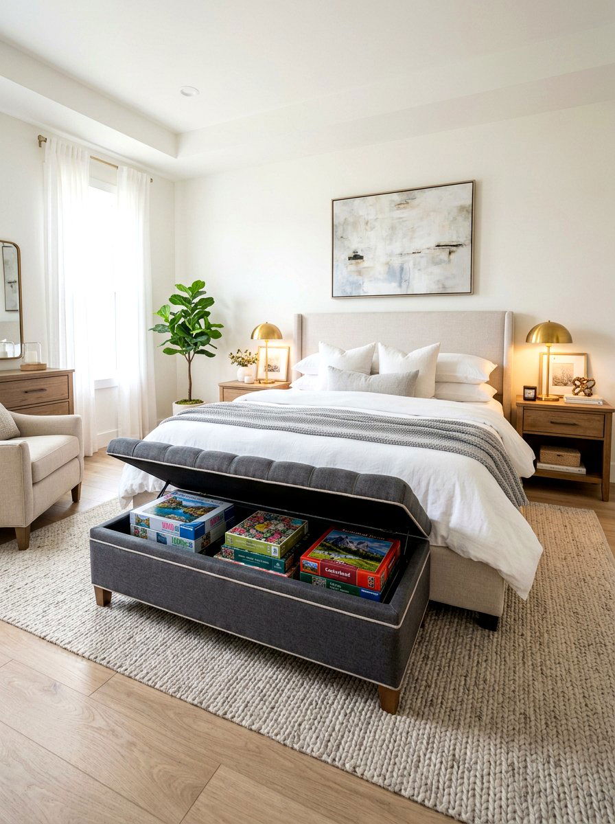 Hidden ottoman storage - 30 puzzle storage ideas