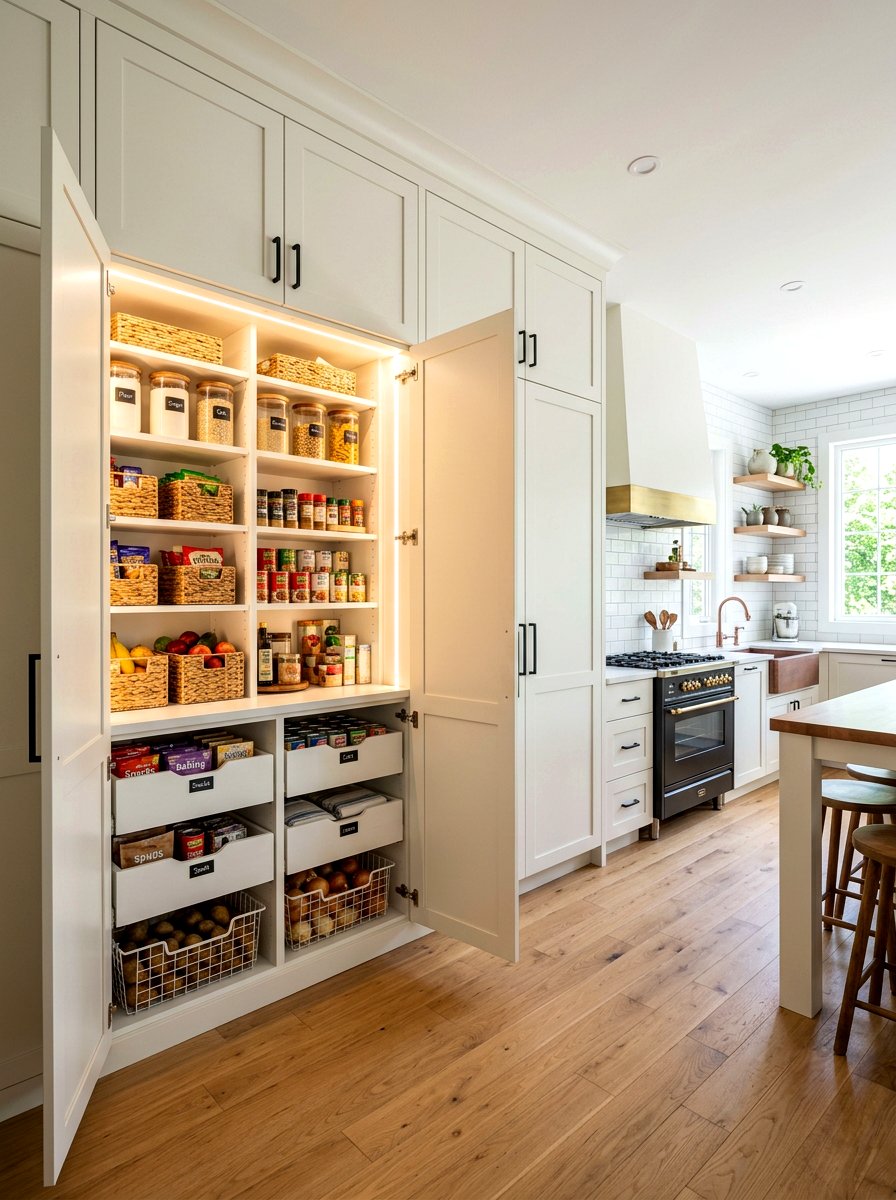 Hidden pantry cabinet shelving - 30 farmhouse pantry shelving ideas