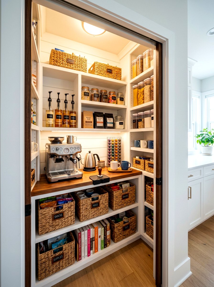 Hidden pantry coffee bar - 30 coffee station ideas