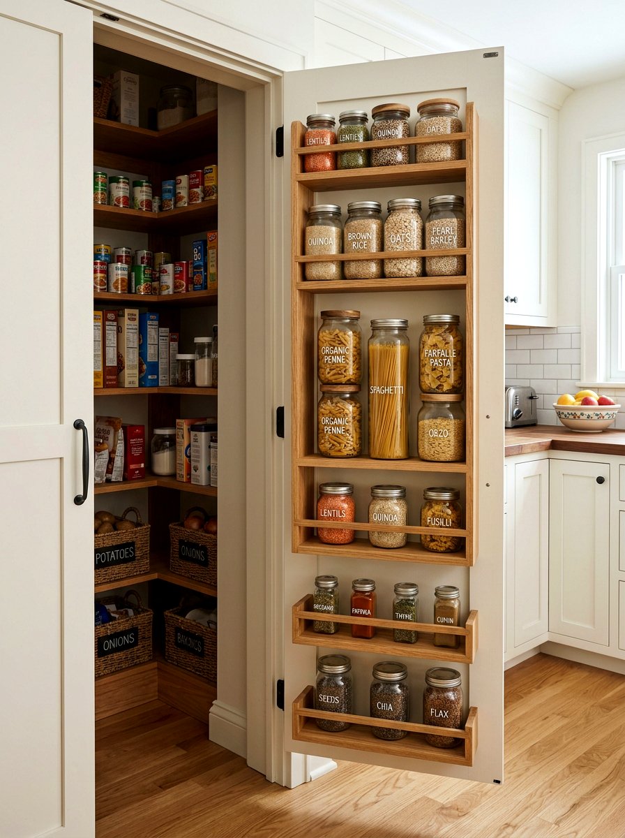 Hidden pantry shelf - 30 tiny kitchen open shelf ideas