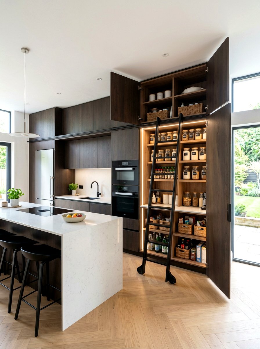 Hidden pantry storage solution - 30 library ladder ideas