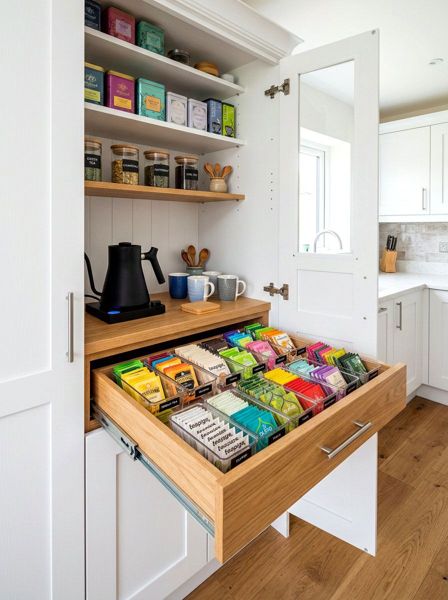 Hidden pantry tea shelf - 30 tea corner ideas