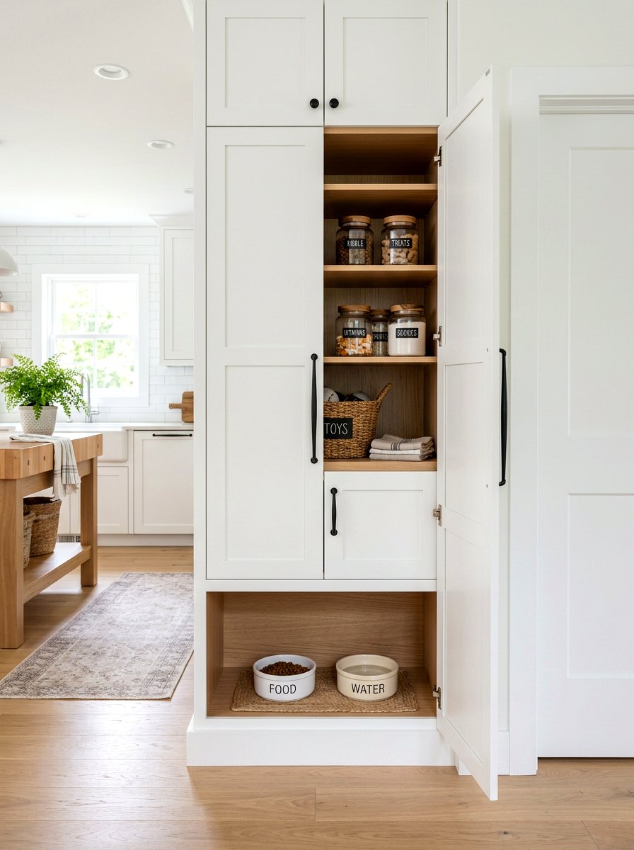 Hidden pet feeding station cabinet - 30 pet station kitchen ideas