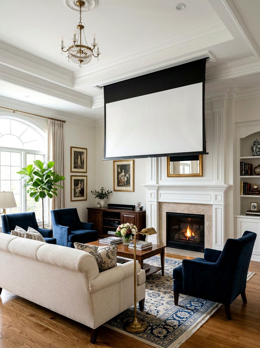 Hidden projector screen living room - 30 projector room ideas