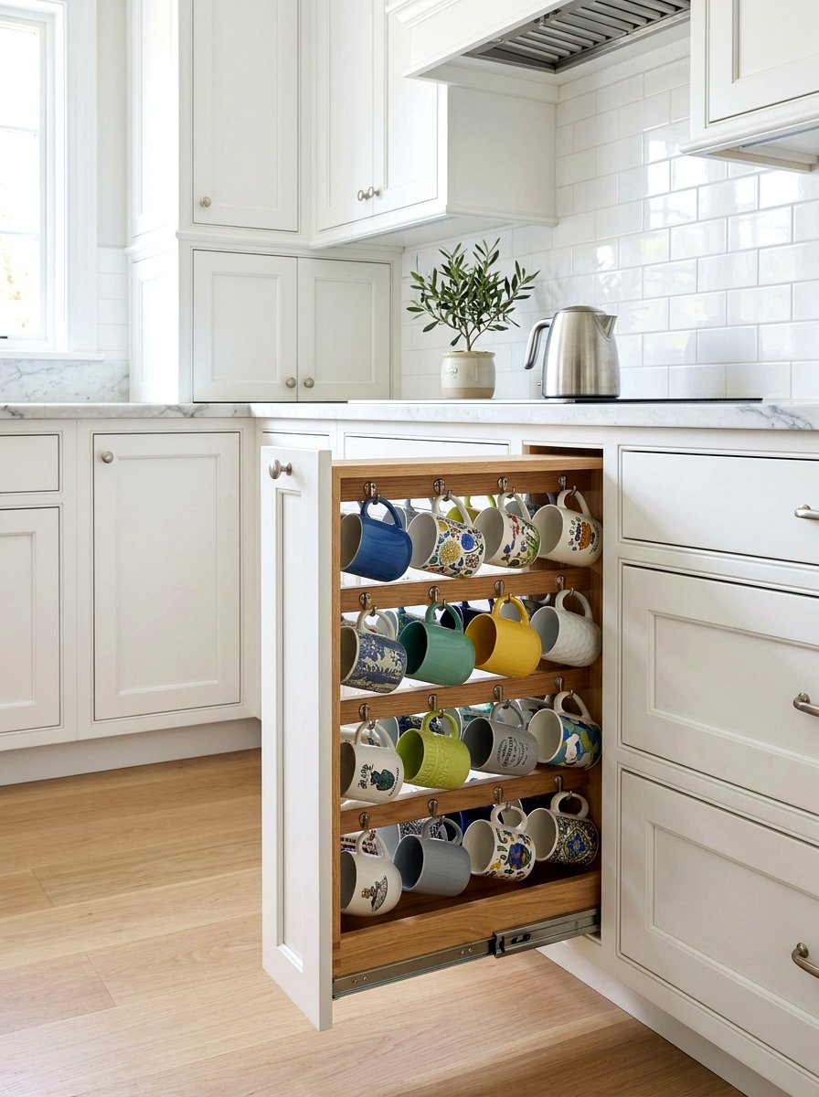 Hidden pull out shelf - 30 mug display ideas