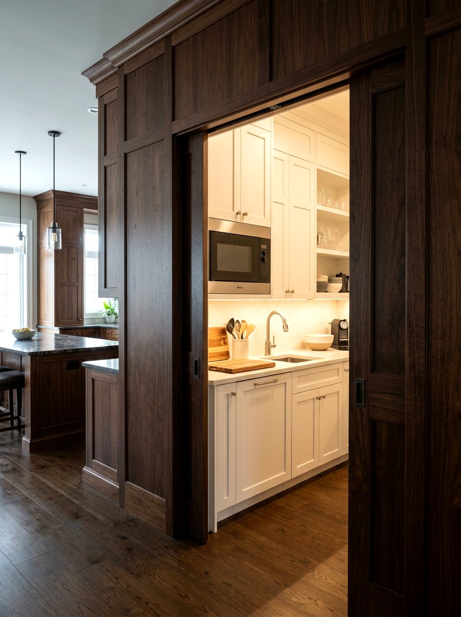 Hidden scullery behind pocket doors - 30 scullery kitchen ideas