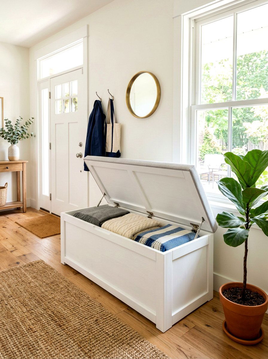 Hidden storage bench - 30 bedding storage ideas