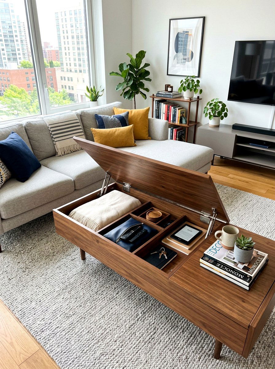 Hidden storage living room - 30 small living room ideas