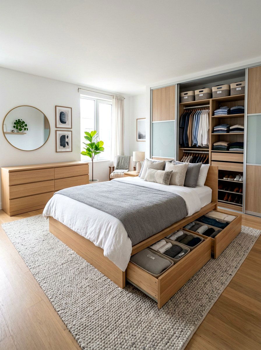 Hidden storage organization - 30 calm sensory bedroom decor ideas