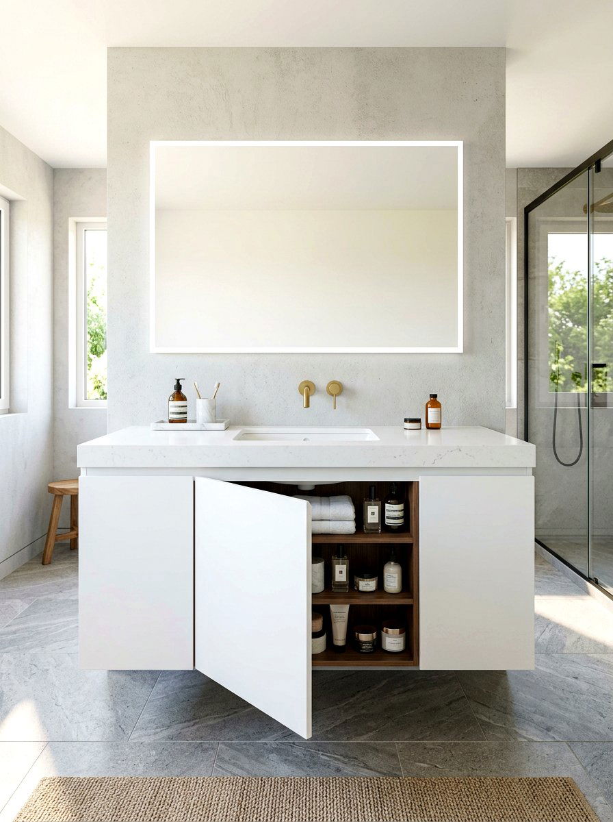 Hidden storage vanity - 30 powder room vanity ideas