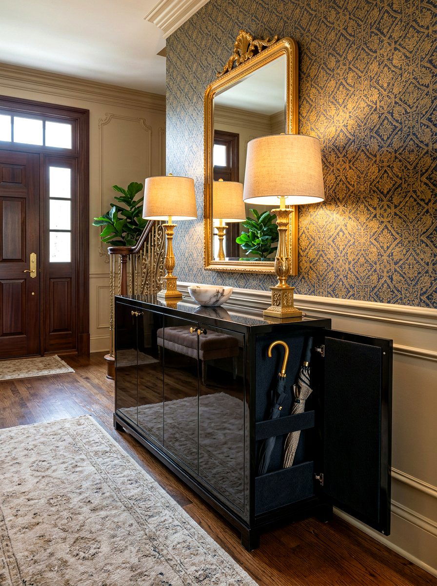Hidden umbrella storage in console - 30 umbrella cabinet ideas