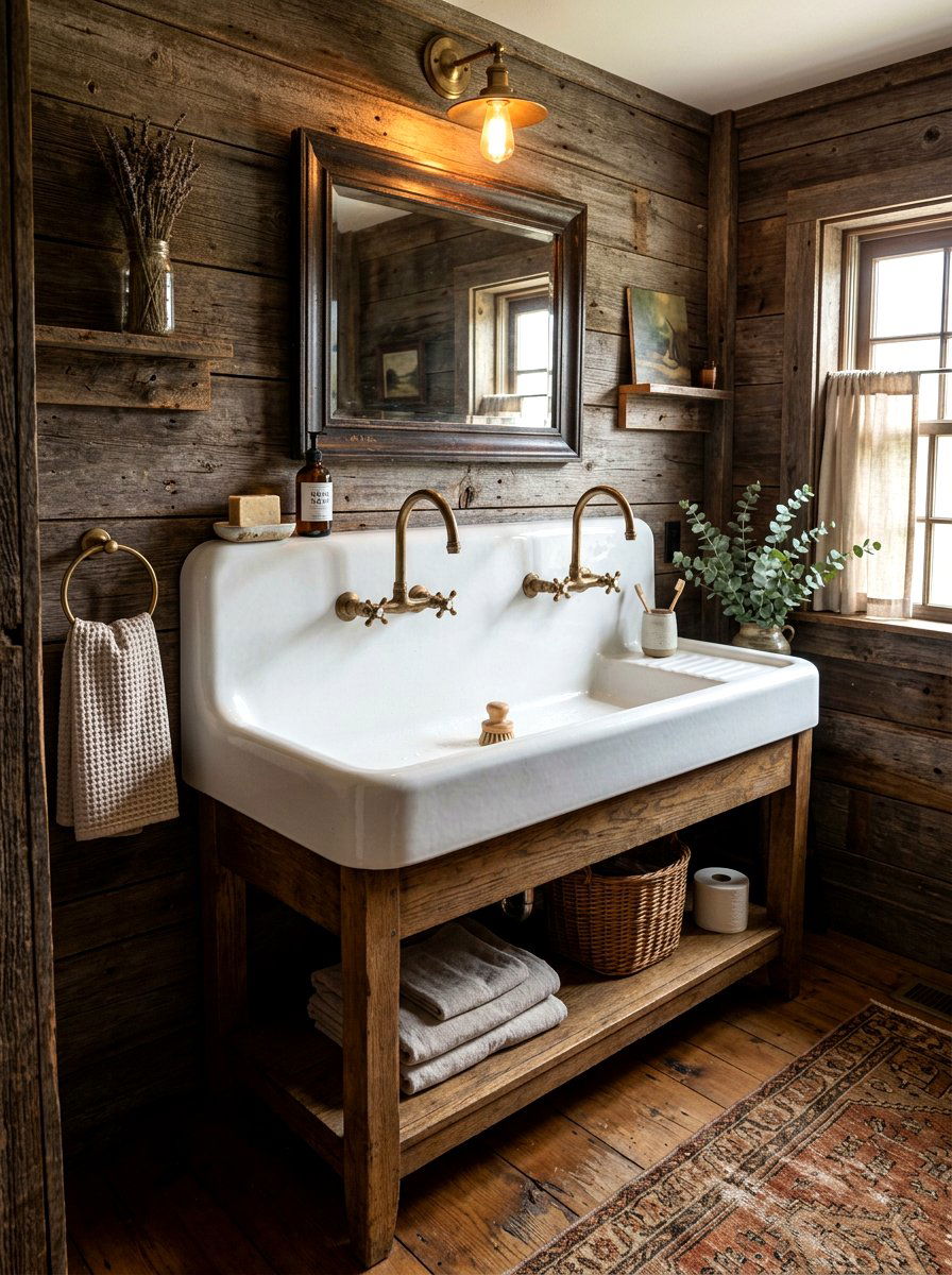 High Back Farmhouse Sink - 30 vintage powder room ideas