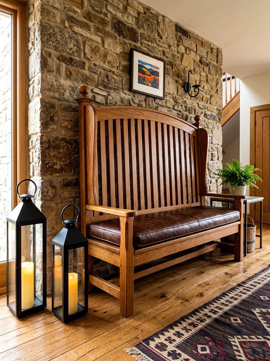 High Back Wooden Bench - 30 front porch bench ideas