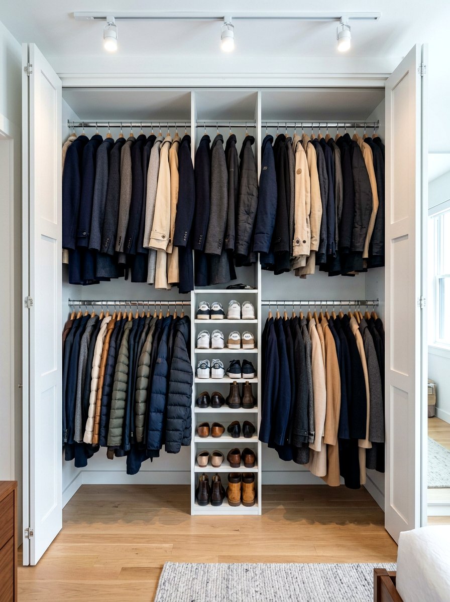 High Capacity Double Rod Closet - 30 coat closet organization ideas