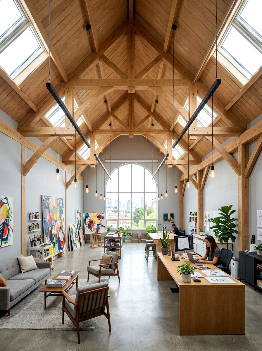 High Ceiling Attic Workspace - 30 attic studio ideas
