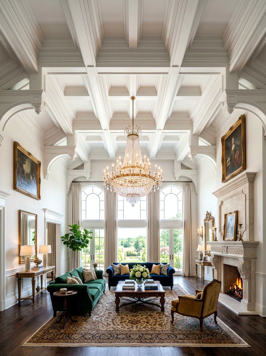 High Ceiling Coffered Living Room - 30 coffered ceiling living room ideas