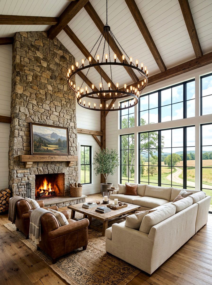 High Ceiling Farmhouse - 30 farmhouse living room ideas