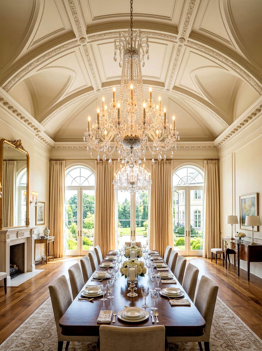 High Ceiling Grand Statement Light - 30 eclectic dining room ideas