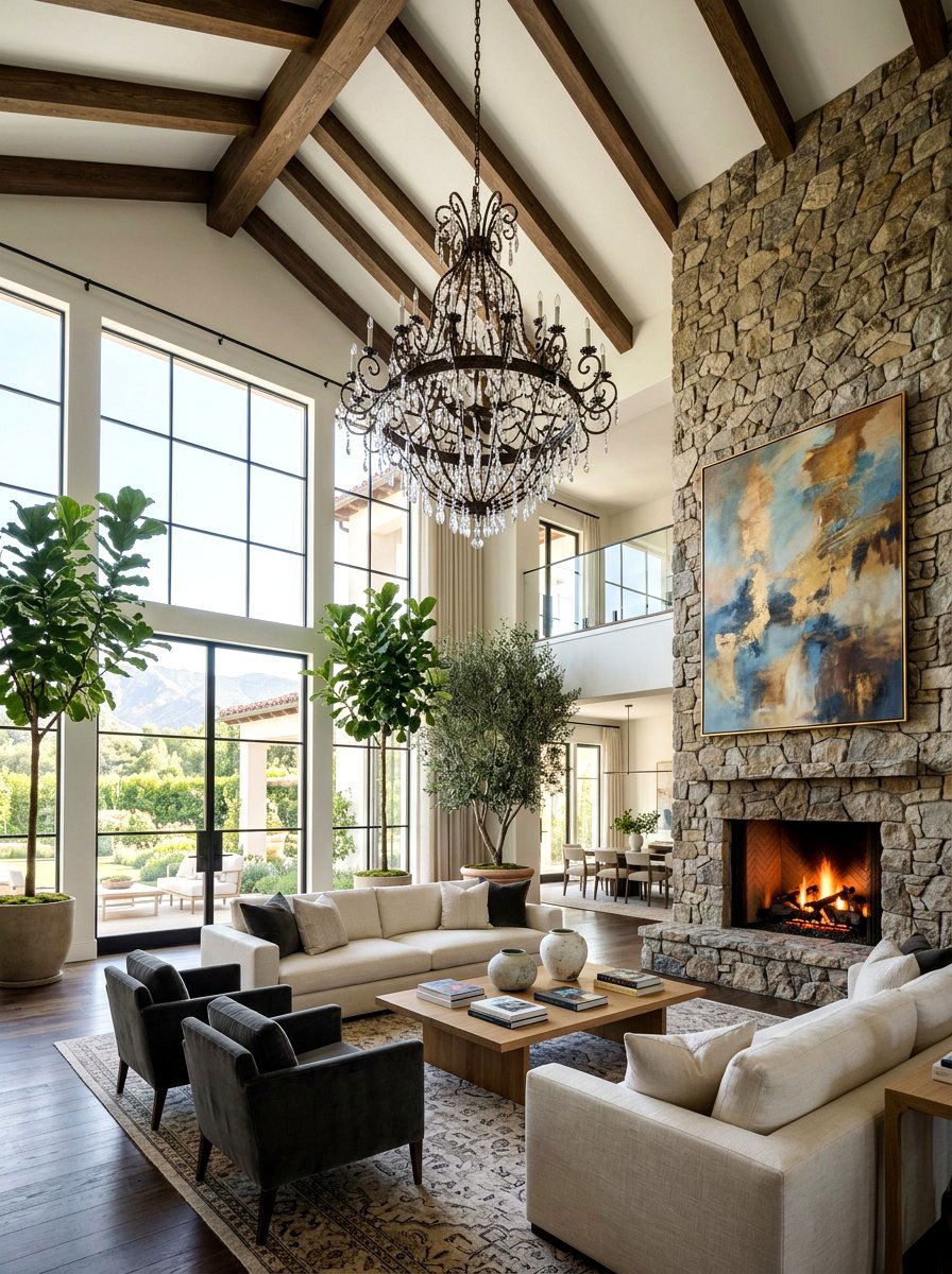 High Ceiling Living Room - 30 European villa living room ideas