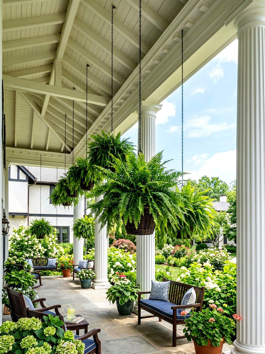 High Ceiling Porch Hanging Fern - 30 hanging fern porch ideas